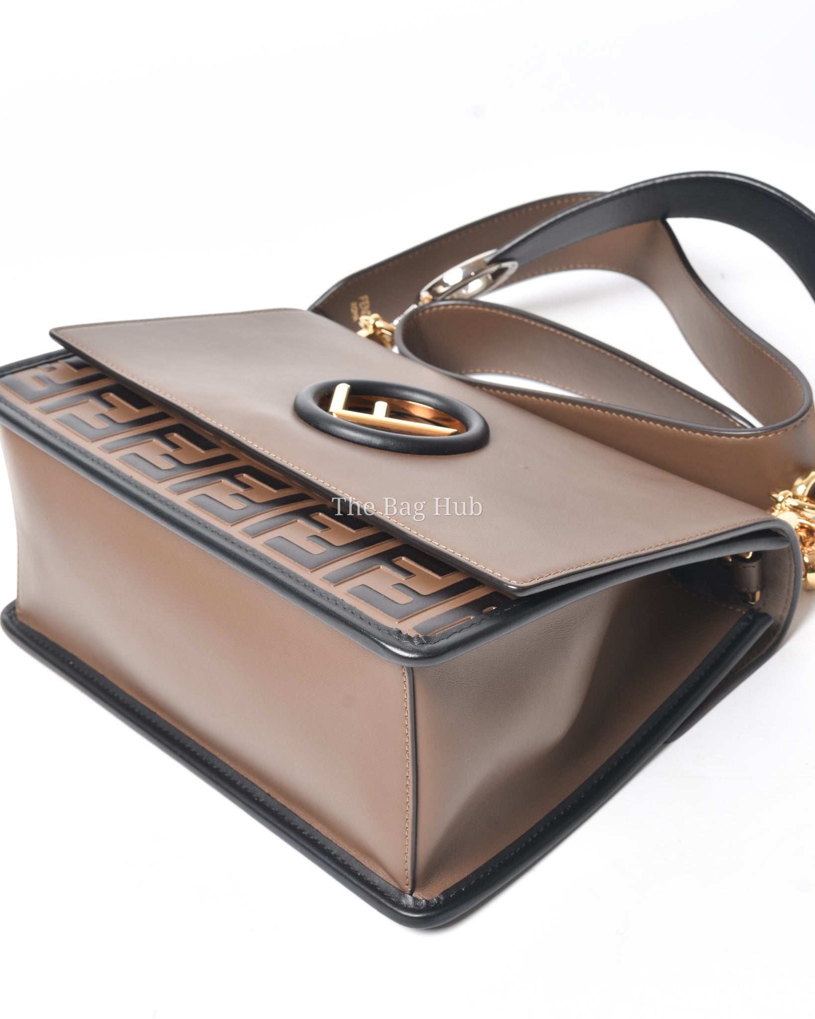 Fendi Brown/Black Leather Kan I F Logo Shoulder Bag
