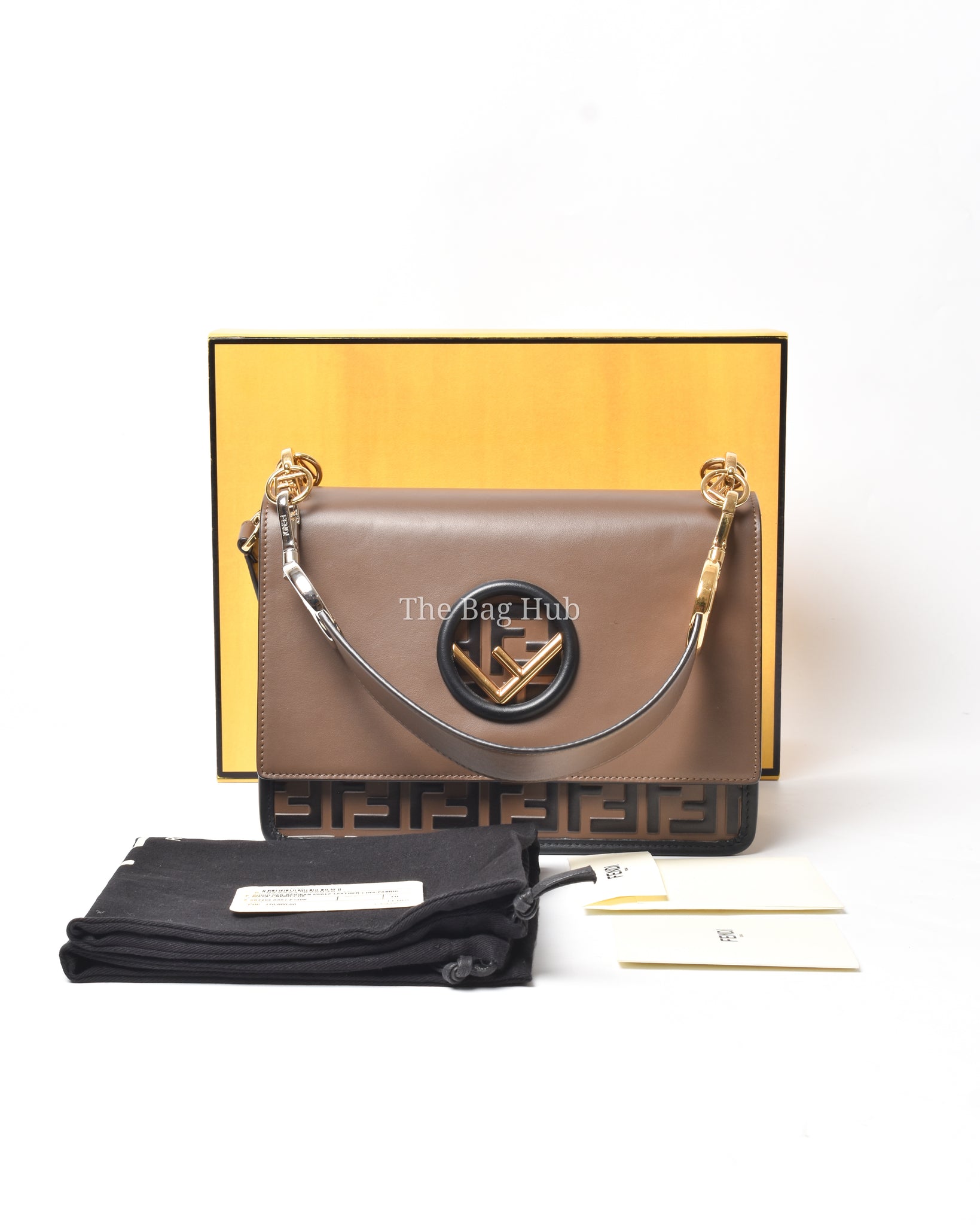 Fendi Brown/Black Leather Kan I F Logo Shoulder Bag