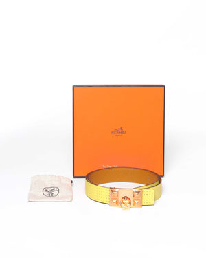Hermes Poussin/Gold Perforated Reversible Belt 32mm with Collier De Chien Buckle RGHW Size 85