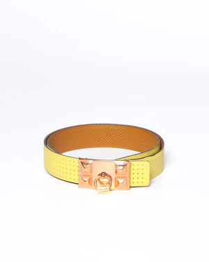 Hermes Poussin/Gold Perforated Reversible Belt 32mm with Collier De Chien Buckle RGHW Size 85