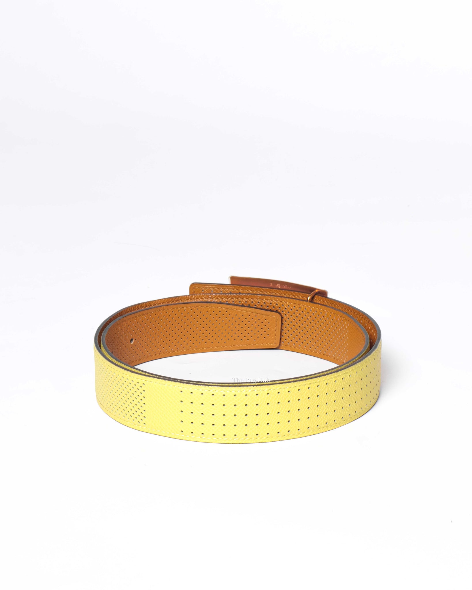 Hermes Poussin/Gold Perforated Reversible Belt 32mm with Collier De Chien Buckle RGHW Size 85