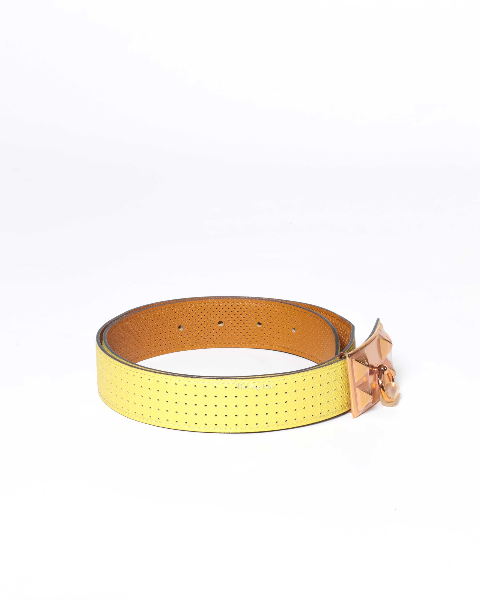 Hermes Poussin/Gold Perforated Reversible Belt 32mm with Collier De Chien Buckle RGHW Size 85
