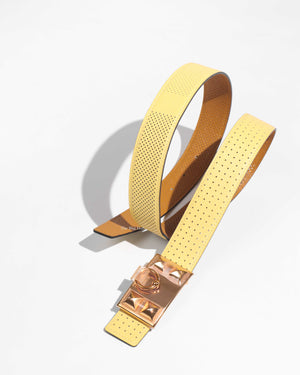 Hermes Poussin/Gold Perforated Reversible Belt 32mm with Collier De Chien Buckle RGHW Size 85