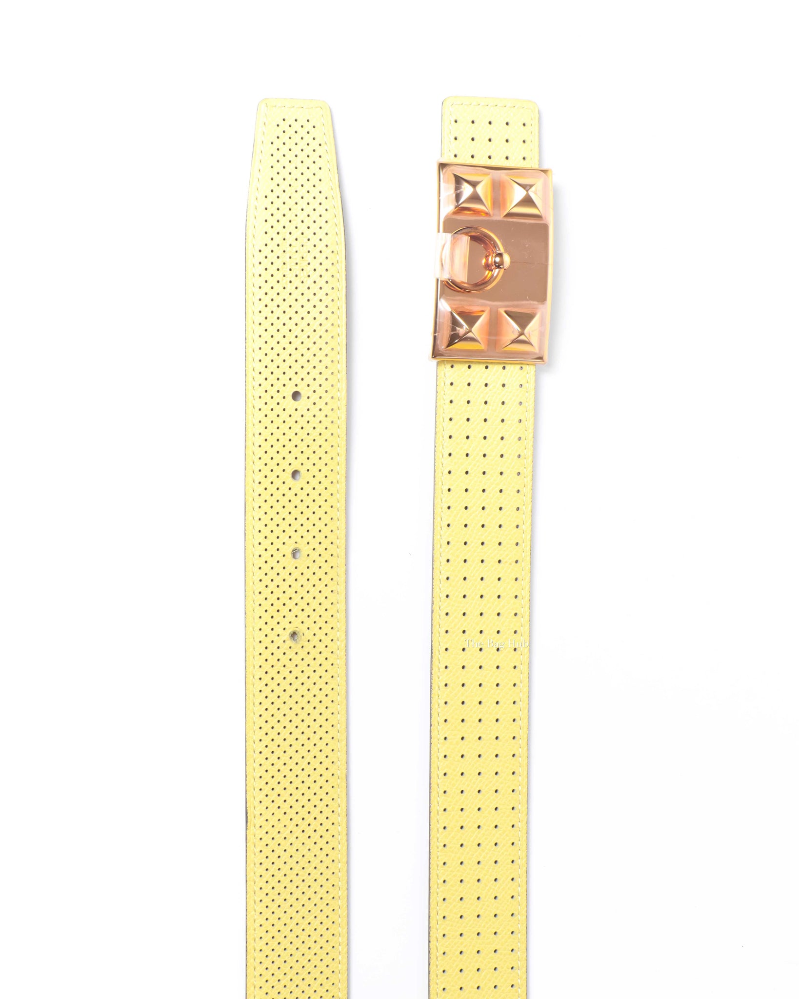 Hermes Poussin/Gold Perforated Reversible Belt 32mm with Collier De Chien Buckle RGHW Size 85