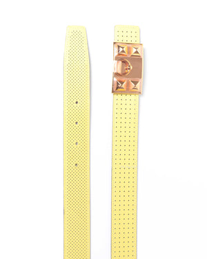 Hermes Poussin/Gold Perforated Reversible Belt 32mm with Collier De Chien Buckle RGHW Size 85