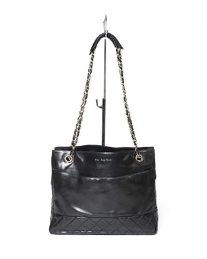 Chanel Black Lambskin Vintage Quilted Tote Bag GHW