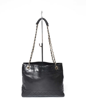 Chanel Black Lambskin Vintage Quilted Tote Bag GHW