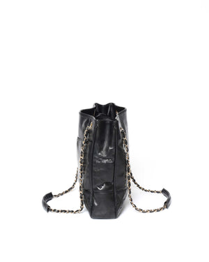 Chanel 1992 Vintage Medium Drawstring Bucket Bag Black Lambskin