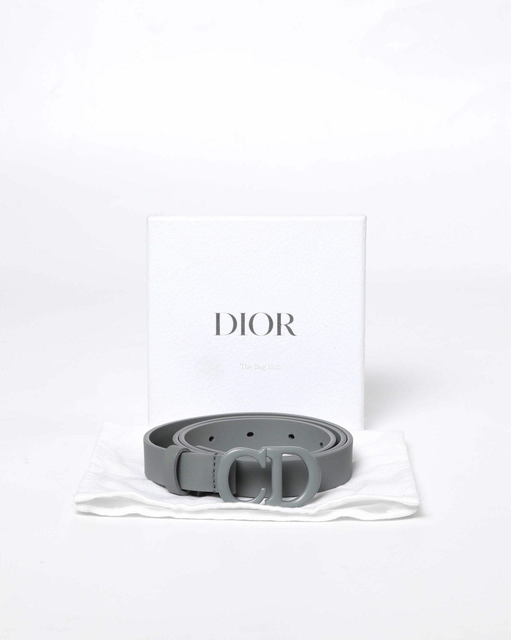 Dior Matte Grey Calfskin Saddle Belt 90CM