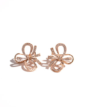 18K Rose Gold Diamond Ribbon Stud Earrings