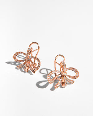 18K Rose Gold Diamond Ribbon Stud Earrings