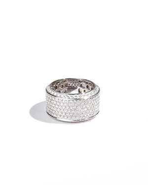 18K White Gold Diamond Chunky Ring Size 6