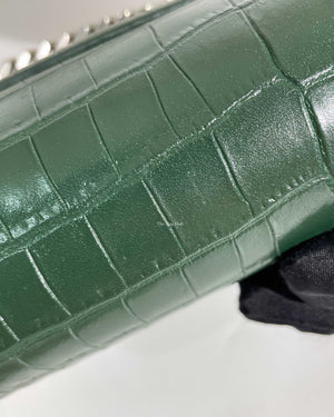 Saint Laurent Green Croc Embossed Leather Medium Sunset Shoulder Bag-16