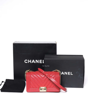 Chanel Red Chevron Caviar Old Medium Le Boy GHW
