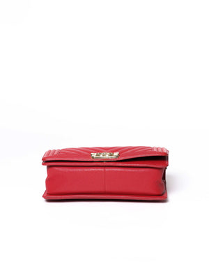 Chanel Red Chevron Caviar Old Medium Le Boy GHW