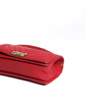 Chanel Red Chevron Caviar Old Medium Le Boy GHW