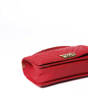 Chanel Red Chevron Caviar Old Medium Le Boy GHW