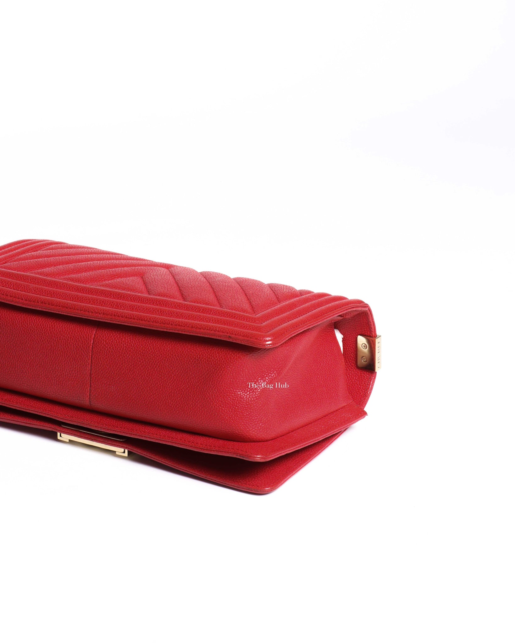 Chanel Red Chevron Caviar Old Medium Le Boy GHW