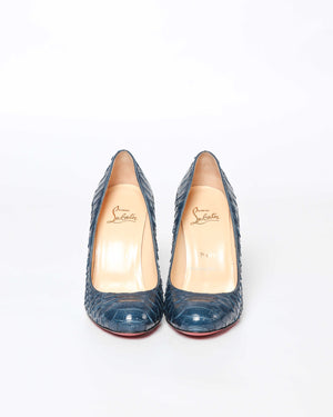 Christian Louboutin Navy Blue Python Simple Pumps Size 37.5