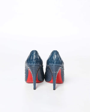 Christian Louboutin Navy Blue Python Simple Pumps Size 37.5
