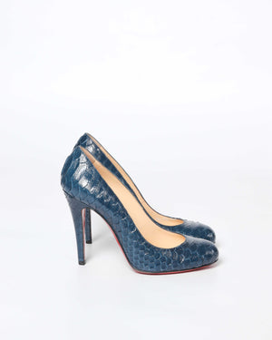 Christian Louboutin Navy Blue Python Simple Pumps Size 37.5