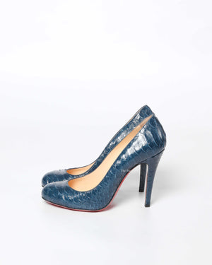 Christian Louboutin Navy Blue Python Simple Pumps Size 37.5