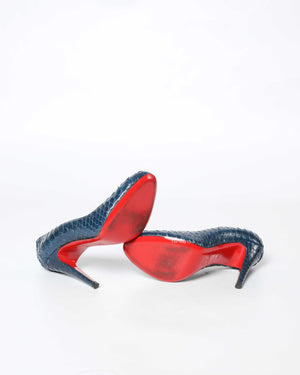 Christian Louboutin Navy Blue Python Simple Pumps Size 37.5
