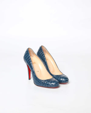 Christian Louboutin Navy Blue Python Simple Pumps Size 37.5