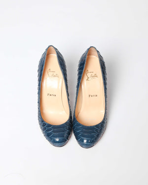 Christian Louboutin Navy Blue Python Simple Pumps Size 37.5