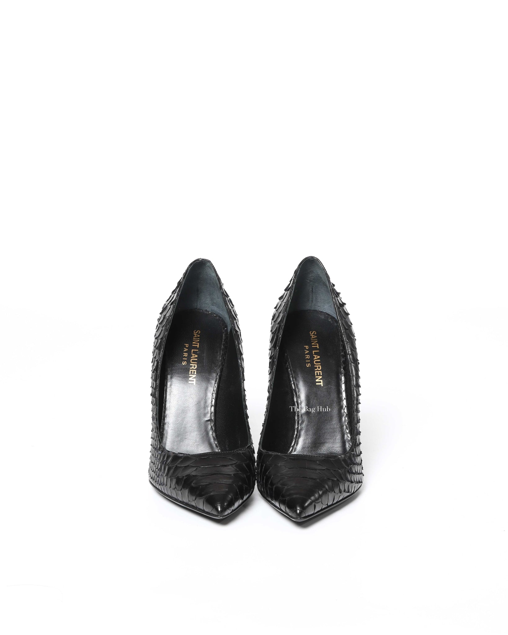 Saint Laurent Black Real Python Pointed-Toe Pumps Size 38