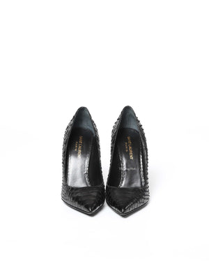 Saint Laurent Black Real Python Pointed-Toe Pumps Size 38