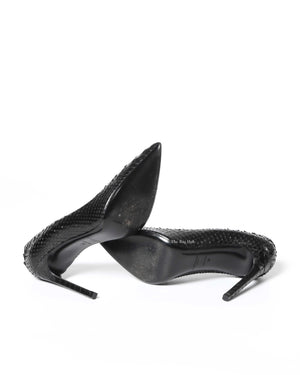 Saint Laurent Black Real Python Pointed-Toe Pumps Size 38