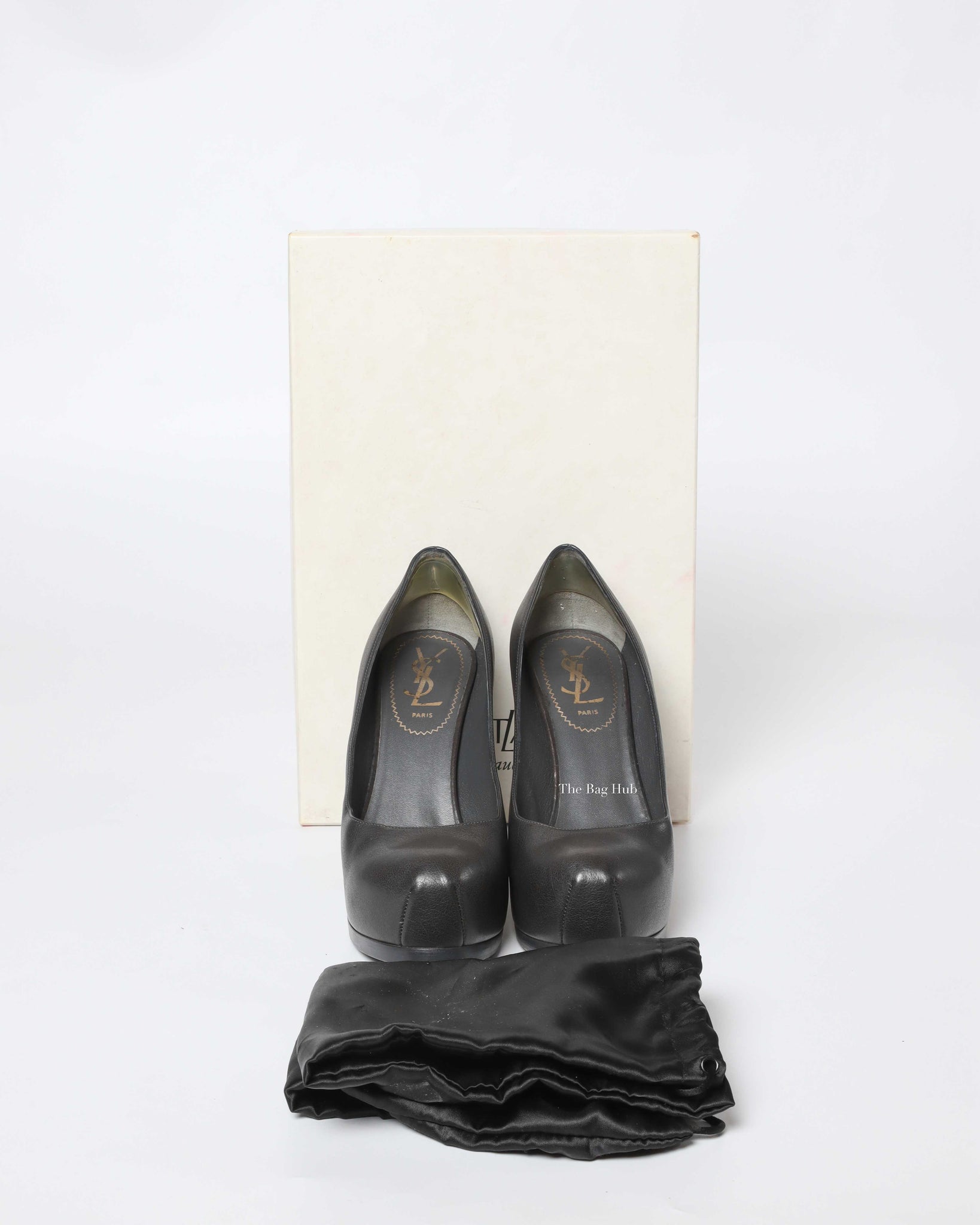 Saint Laurent Dark Grey Leather Tribtoo Pumps Size 36