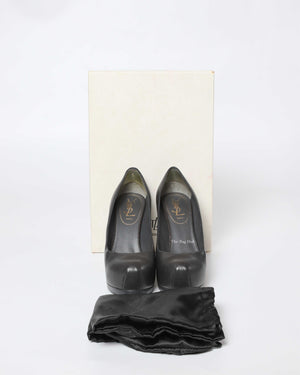 Saint Laurent Dark Grey Leather Tribtoo Pumps Size 36