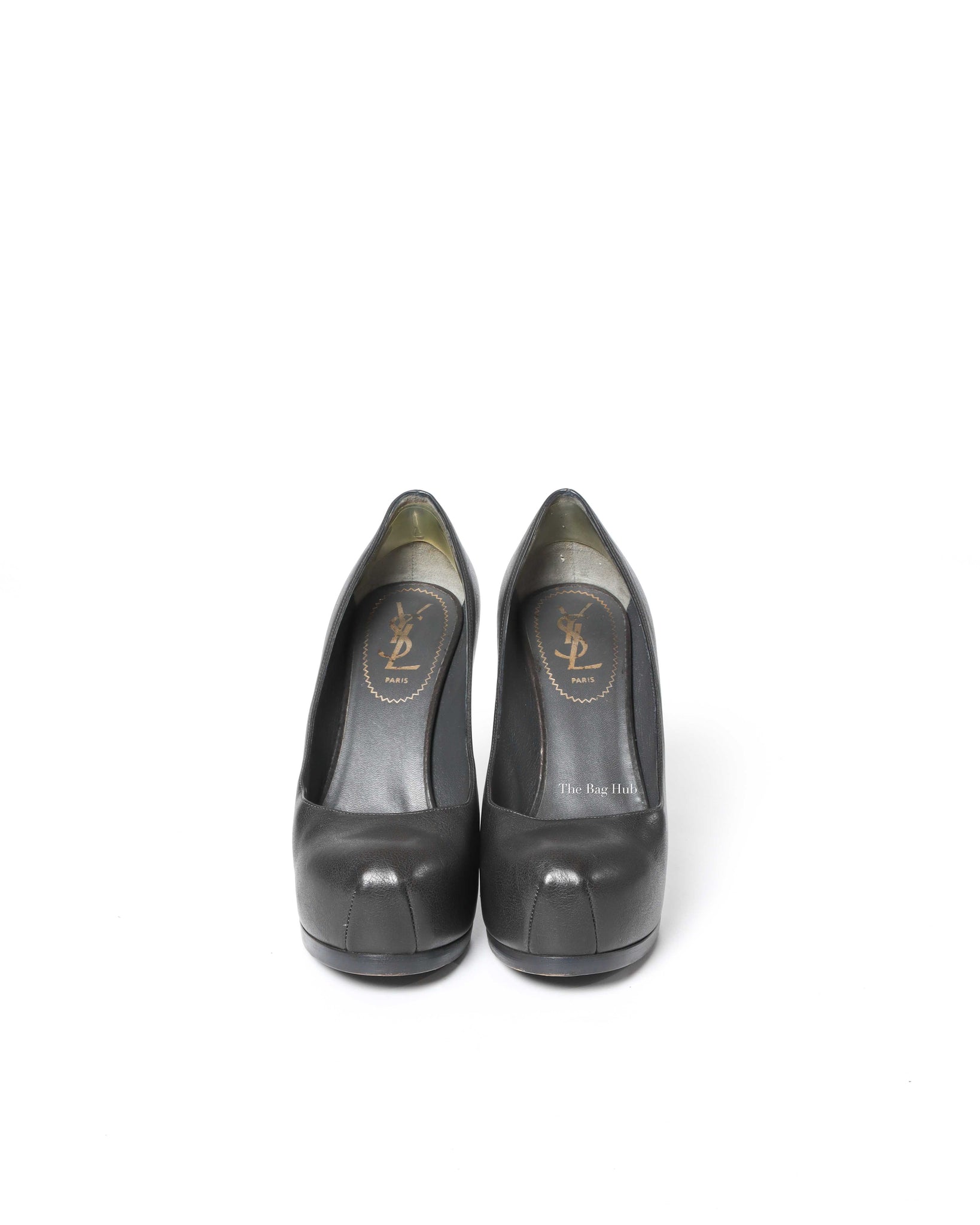 Saint Laurent Dark Grey Leather Tribtoo Pumps Size 36