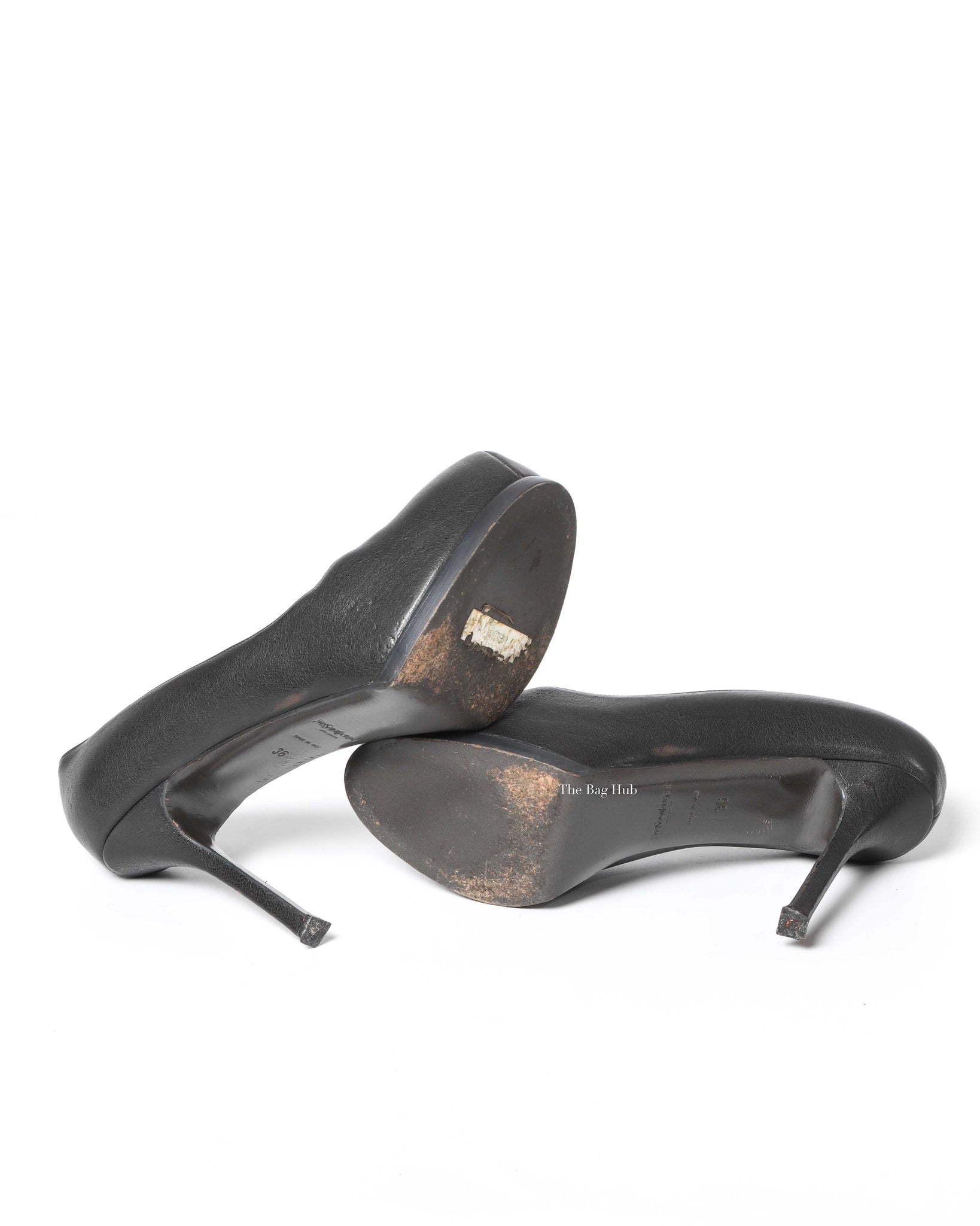 Saint Laurent Dark Grey Leather Tribtoo Pumps Size 36