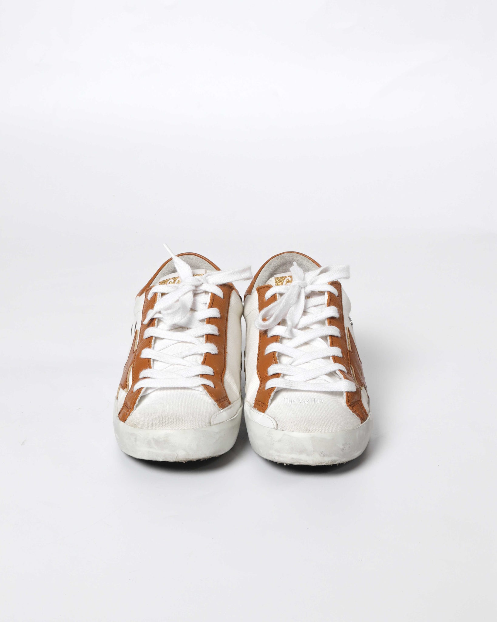 Golden Goose White/Brown Canvas/Drummed Leather Heeltab Superstar Classic w/ List Sneakers Size 35