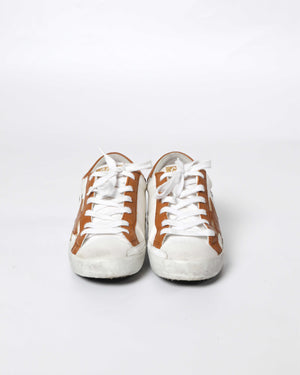 Golden Goose White/Brown Canvas/Drummed Leather Heeltab Superstar Classic w/ List Sneakers Size 35