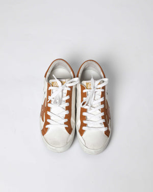 Golden Goose White/Brown Canvas/Drummed Leather Heeltab Superstar Classic w/ List Sneakers Size 35