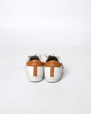 Golden Goose White/Brown Canvas/Drummed Leather Heeltab Superstar Classic w/ List Sneakers Size 35