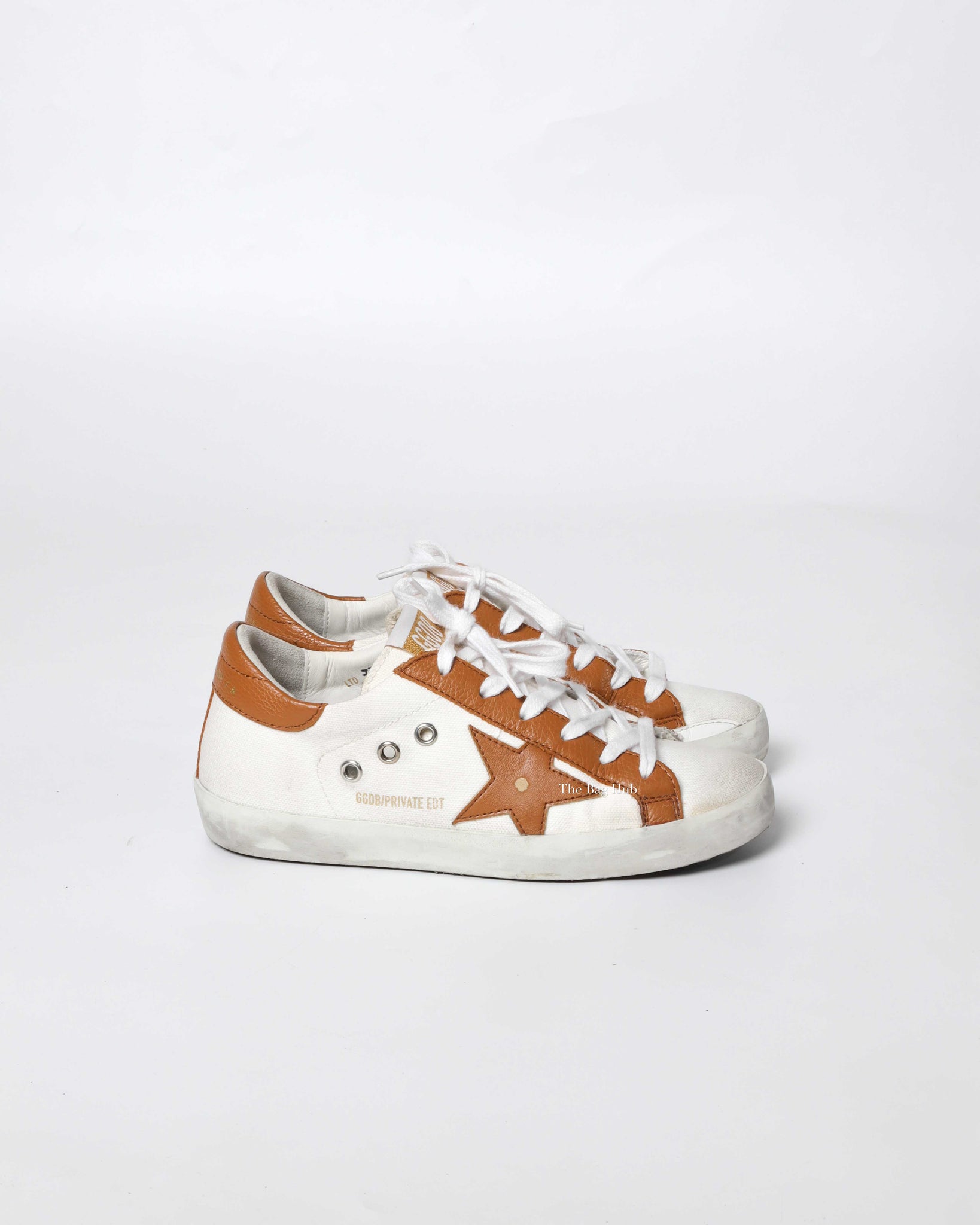 Golden Goose White/Brown Canvas/Drummed Leather Heeltab Superstar Classic w/ List Sneakers Size 35