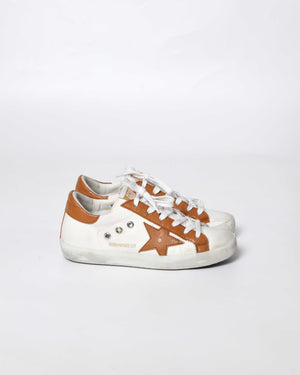 Golden Goose White/Brown Canvas/Drummed Leather Heeltab Superstar Classic w/ List Sneakers Size 35