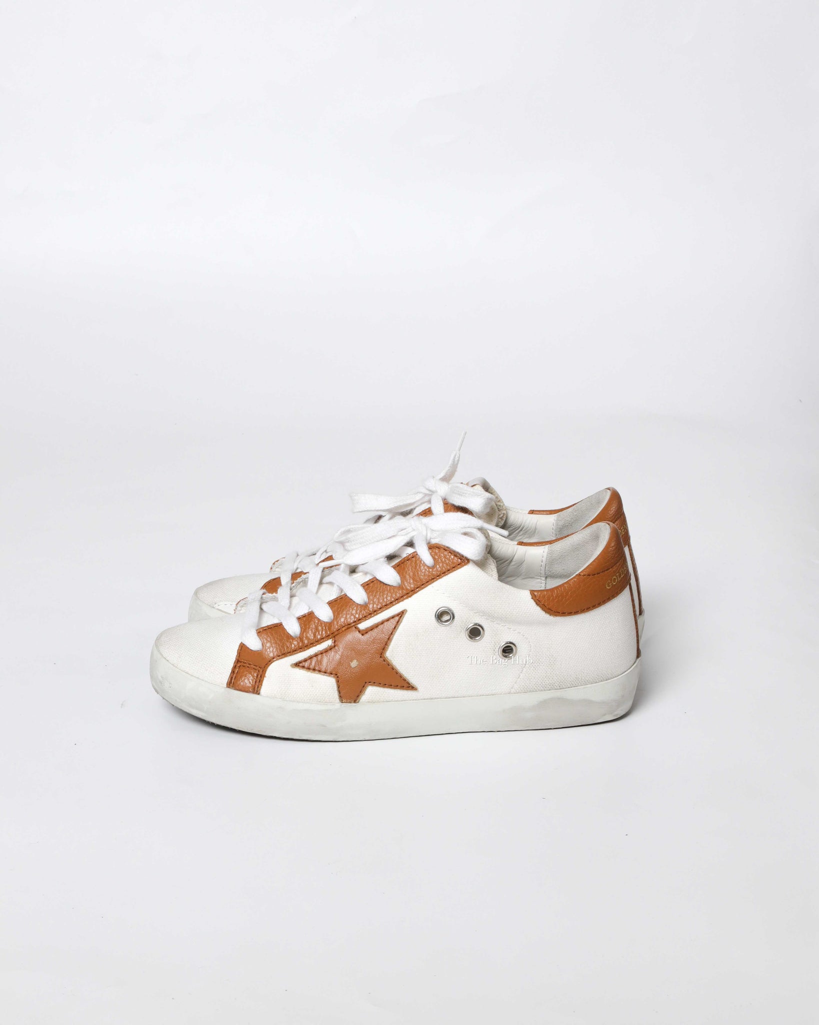 Golden Goose White/Brown Canvas/Drummed Leather Heeltab Superstar Classic w/ List Sneakers Size 35