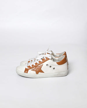 Golden Goose White/Brown Canvas/Drummed Leather Heeltab Superstar Classic w/ List Sneakers Size 35