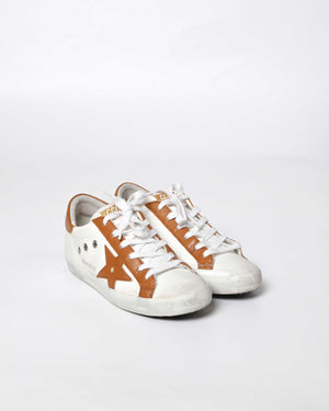 Golden Goose White/Brown Canvas/Drummed Leather Heeltab Superstar Classic w/ List Sneakers Size 35
