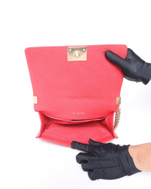 Chanel Red Chevron Caviar Old Medium Le Boy GHW