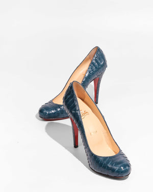 Christian Louboutin Navy Blue Python Simple Pumps Size 37.5