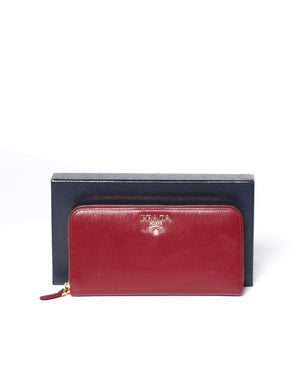 Prada Rubino Vitello Move Zipped Around Wallet 1ML506