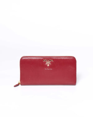 Prada Rubino Vitello Move Zipped Around Wallet 1ML506
