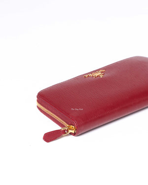 Prada Rubino Vitello Move Zipped Around Wallet 1ML506